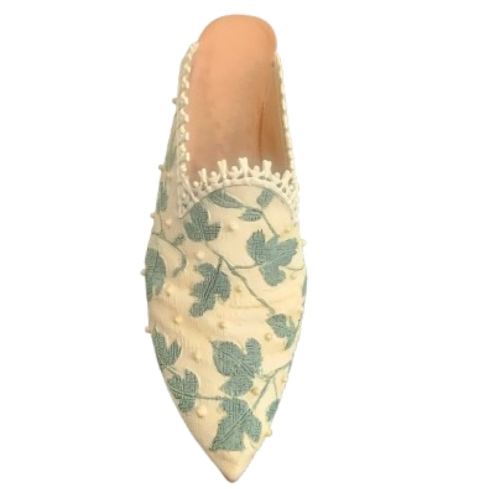 Just The Right Shoe Cream and Green Embroidered Mules Touch Of Lace 1999 - Picture 2 of 9